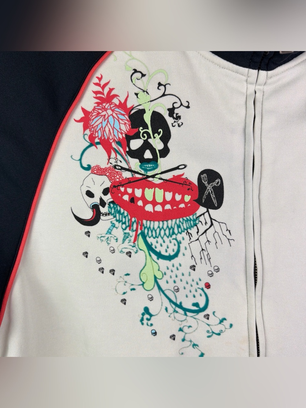 Marc Ecko Full Zip Track Jacket Skull Grunge Tattoo Y2K White Men’s Large - Picture 5 of 10